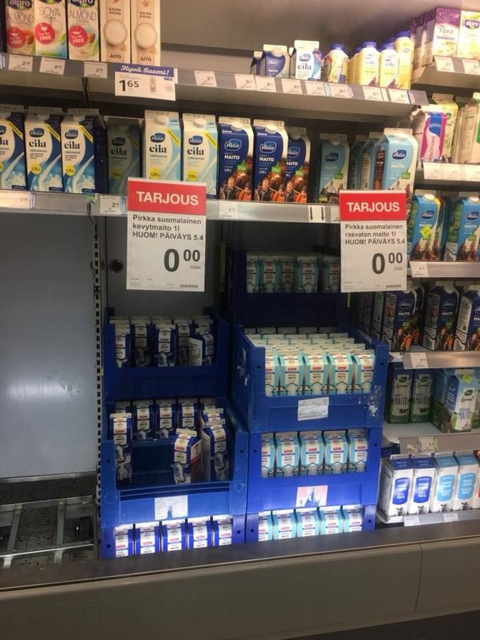 Finlandiya'daki marketlerde son kullanım tarihi yaklaşan ürünlerin ücretsiz dağıtıldığı iddiasına mesnet olarak sunulan görsel