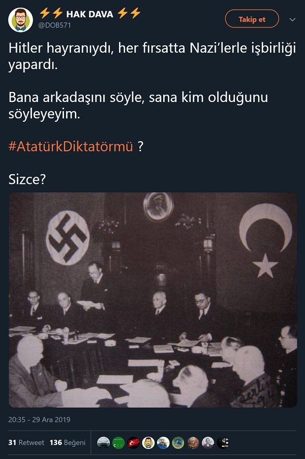 Fotoğrafın Atatürk'ün Nazilerle dost olduğunu işaret ettiğini iddia eden paylaşım