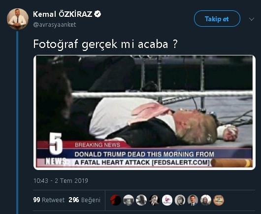 Avrasya Anket Başkanı Kemal Özkiraz'ın Fotoğrafın Donald Trump'ın Öldüğünü Gösterip Göstermediğini Sorguladığı Sosyal Medya Paylaşımı