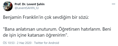 Bana anlatırsan unuturum Öğretirsen hatırlarım