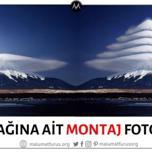 Fuji Dağı ve Tepesindeki Katmanlı (Mercek / Lentiküler) Bulut Fotoğrafı Montaj Ürünüdür