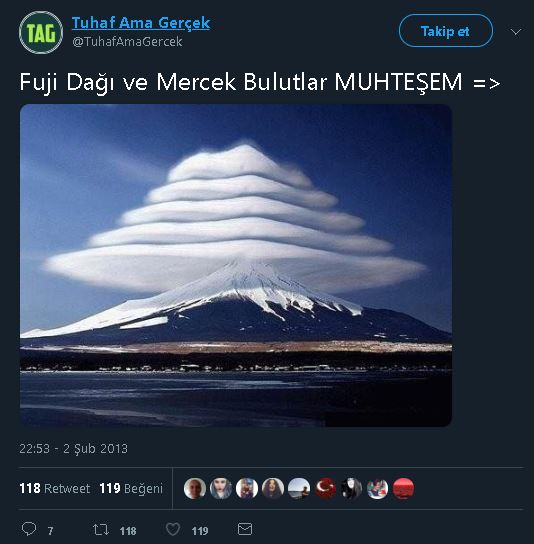 "Fuji Dağı ve Mercek Bulutlar" fotoğrafının montajlanmış halini gerçek sanan paylaşım