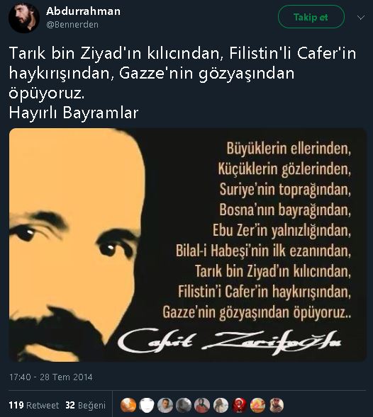 "Gazze'nin gözyaşından öpüyoruz" şiirinin Cahit Zarifoğlu'na ait olduğunu sanan paylaşım