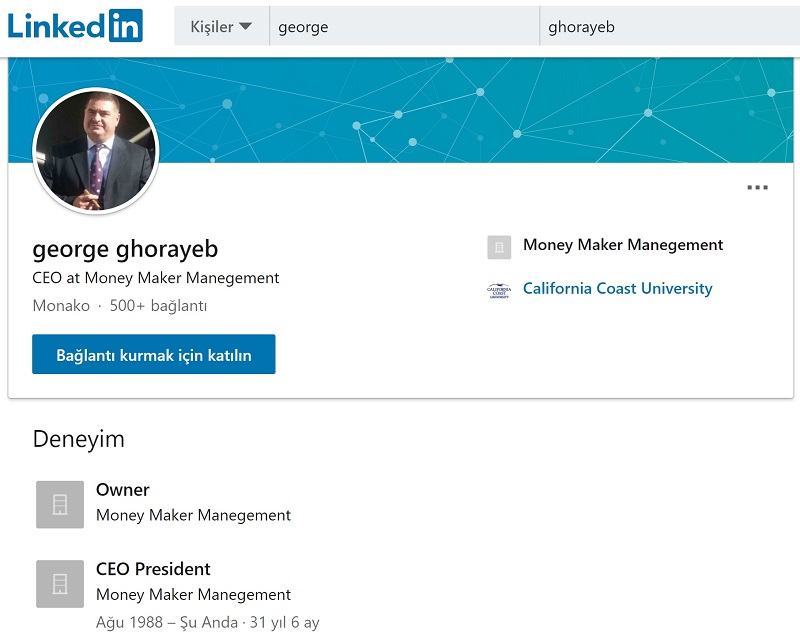 Money Maker Management'ın CEO'su George Ghorayeb'in LinkedIn profili