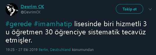 Gerede İmam Hatip Lisesinde hademe ve idareciler tarafından öğrencilere tecavüz edildiğine yönelik iddiayı içeren paylaşım