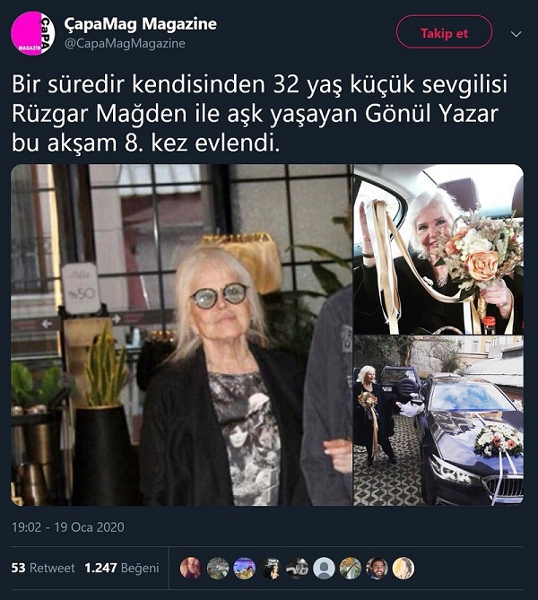 Gönül Yazar'ın sekizinci kez evlendiğini öne süren paylaşım