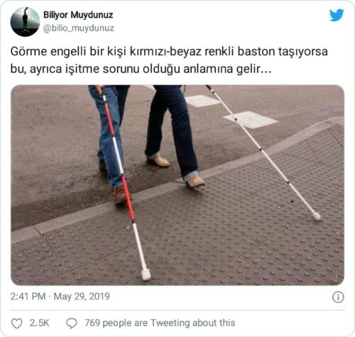 görme engelli beyaz kırmızı baston