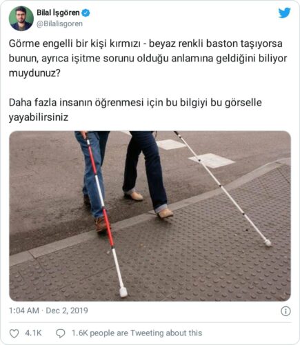 görme engelli kişi baston rengi