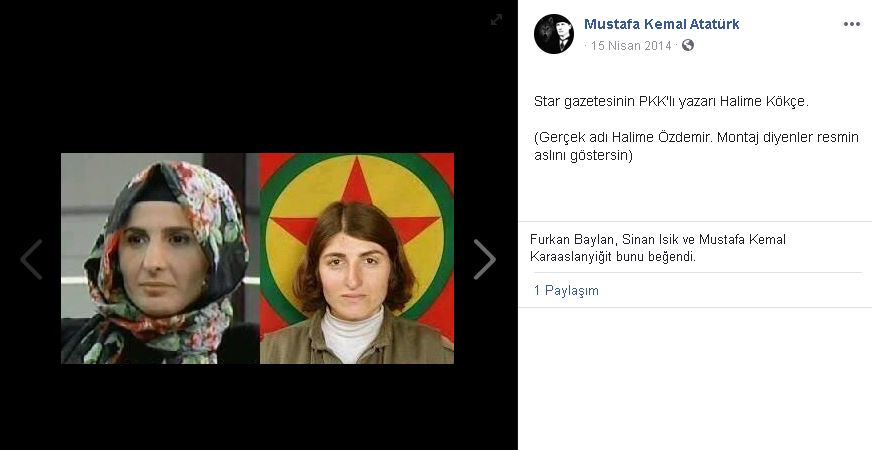 Halime Kökçe'nin aslında PKK militanı olduğunu öne süren paylaşım