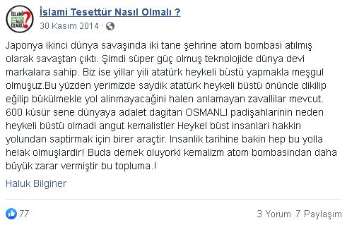 Haluk Bilginer'e ait olduğu sanılan Atatürk, Kemalizm ve Osmanlı hakkındaki sözleri içeren paylaşım