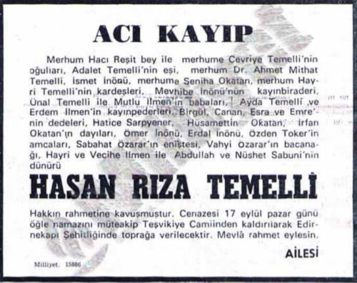 hasan riza temelli vefat