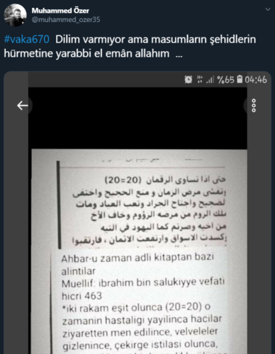 İbrahim Bin Salukiyye isimli yazarınAhbaru’z Zaman adlı kitabın 2020 yılında gerçekleşecek kehanetleri içerdiği iddiasını içeren paylaşım