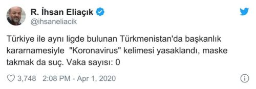 türkmenistan koronavirüs yasak