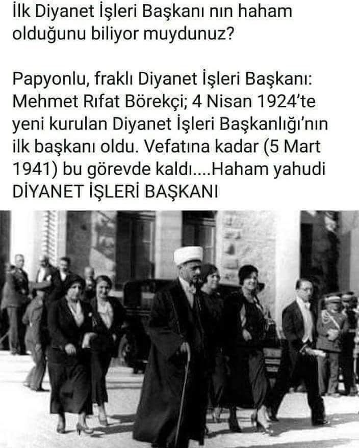 İlk Diyanet İşleri Başkanı Mehmet Rıfat Börekçi'nin yahudi bir haham olduğu iddiasını aktaran görsel