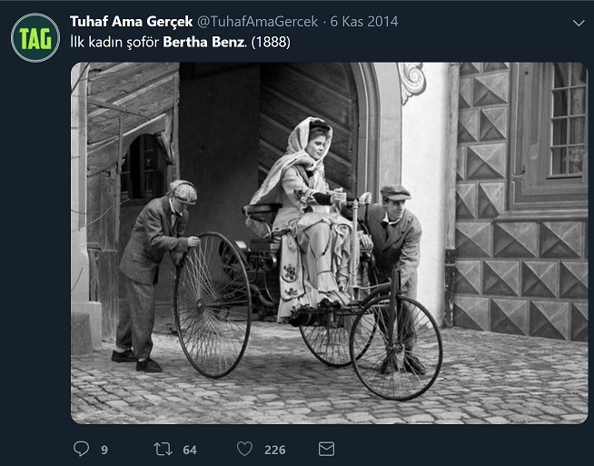 İlk kadın şoför Bertha Benz'e ait sanılan fotoğrafı içeren paylaşım