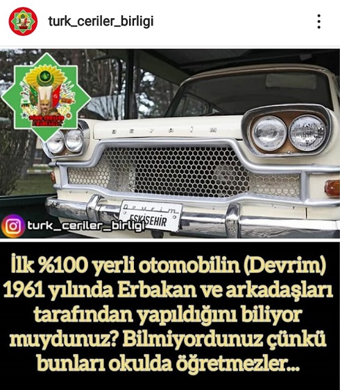 Türkiye'nin ilk yerli otomobili Devrim'i Necmettin Erbakan'ın ürettini öne süren paylaşım