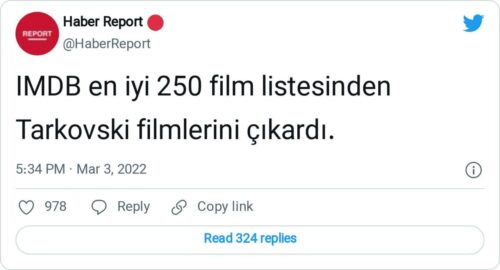 imdb en iyi 250 film listesinden tarkovski filmlerini cikardi