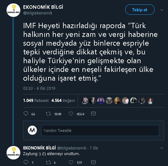 IMF'nin Türkiye'yi "En Neşeli Fakirleşen Ülke" İlân Ettiği İddiasını İçeren Bir Tweet