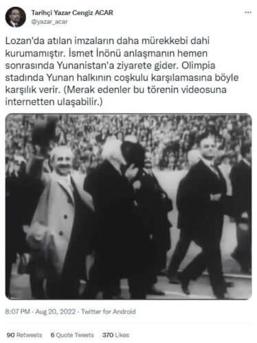 ismet inonu lozan sonrasi yunanistan iddiasi