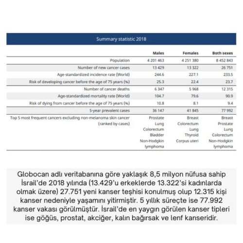 israil kanser istatistikleri