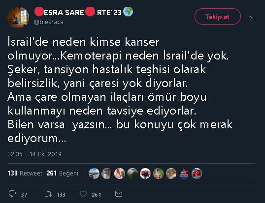 İsrail'de kimsenin kanserden ölmediğini iddia eden sosyal medya paylaşımı