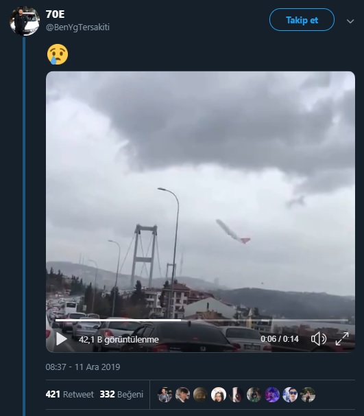 İstanbul'da Boğaziçinde Düşen THY Uçağını Gösteren Montaj Videoyu Paylaşan Tweet