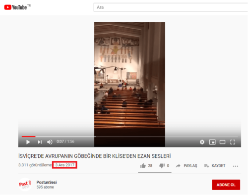 İsviçre’nin Olten şehrindeki St. Marien kilisesinin organize ettiği "Dinler arası barış duaları" etkinliğine dair video 2017 yılında çekilmiş