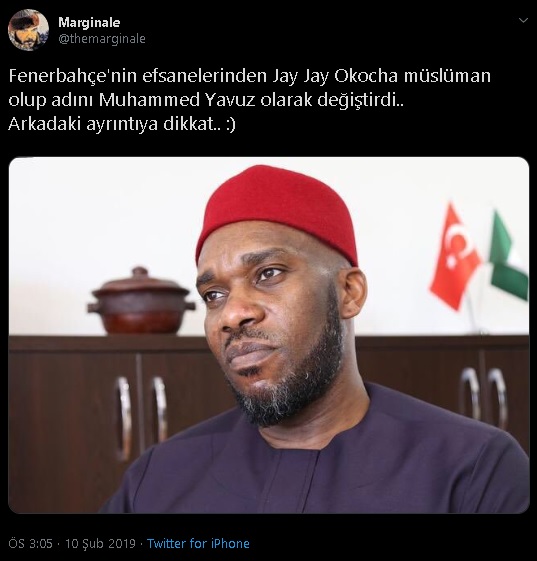 Jay Jay Okocha'nın Din Değiştirerek Müslüman Olduğu ve Muhammed Yavuz İsmini Aldığını İddia Eden Paylaşım