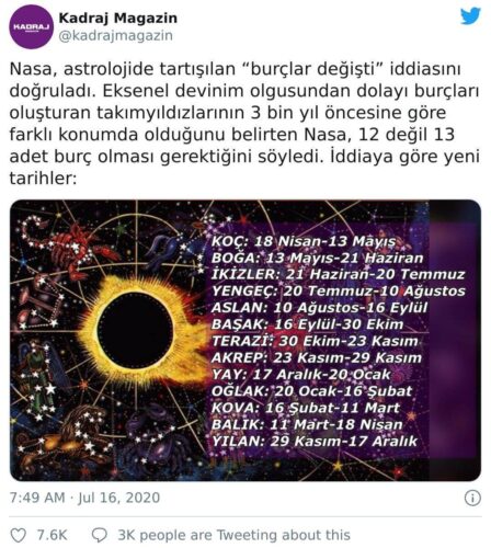 nasa burçları değiştirdi