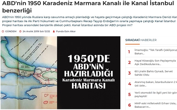 ABD tarafından yıllar önce Kanal İstanbul benzeri bir proje için hazırlandığı sanılan haritayı içeren haber
