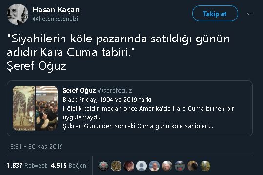 Kara Cumanın kökeninin köle satışına dayandığını öne süren paylaşım