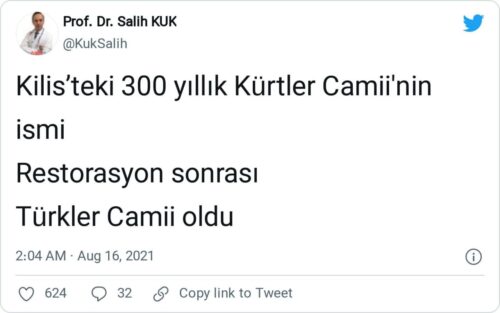 kilisteki 300 yıllık kürtler camisinin ismi