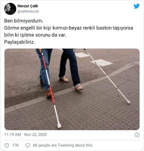 kırmızı beyaz renkli baston işitme sorunu