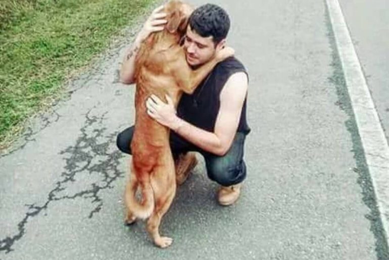 köpeğe sarılan insan