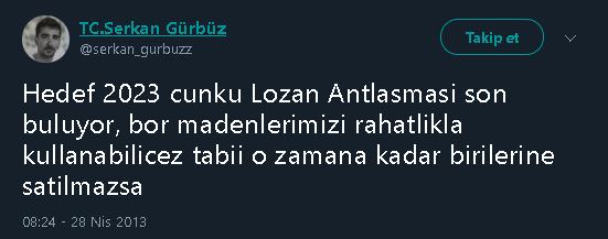 Lozan Anlaşması'nın bor madenlerini 2023'e kadar işletmemize izin vermediğini öne süren paylaşım