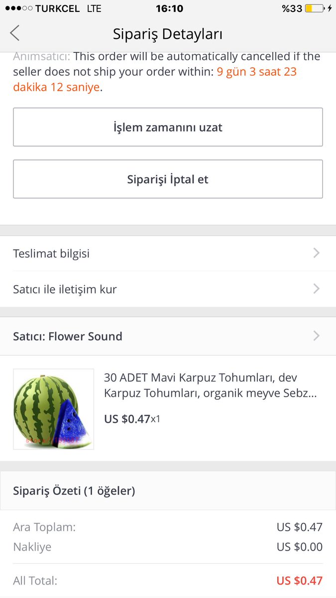 Yurt dışından bir e-ticaret sitesinden mavi karpuz tohumu satış ilânı