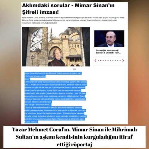 Mehmet Coral'ın Mimar Sinan’la Mihrimah Sultan’ın aşkını kendisinin kurguladığına dair itirafı