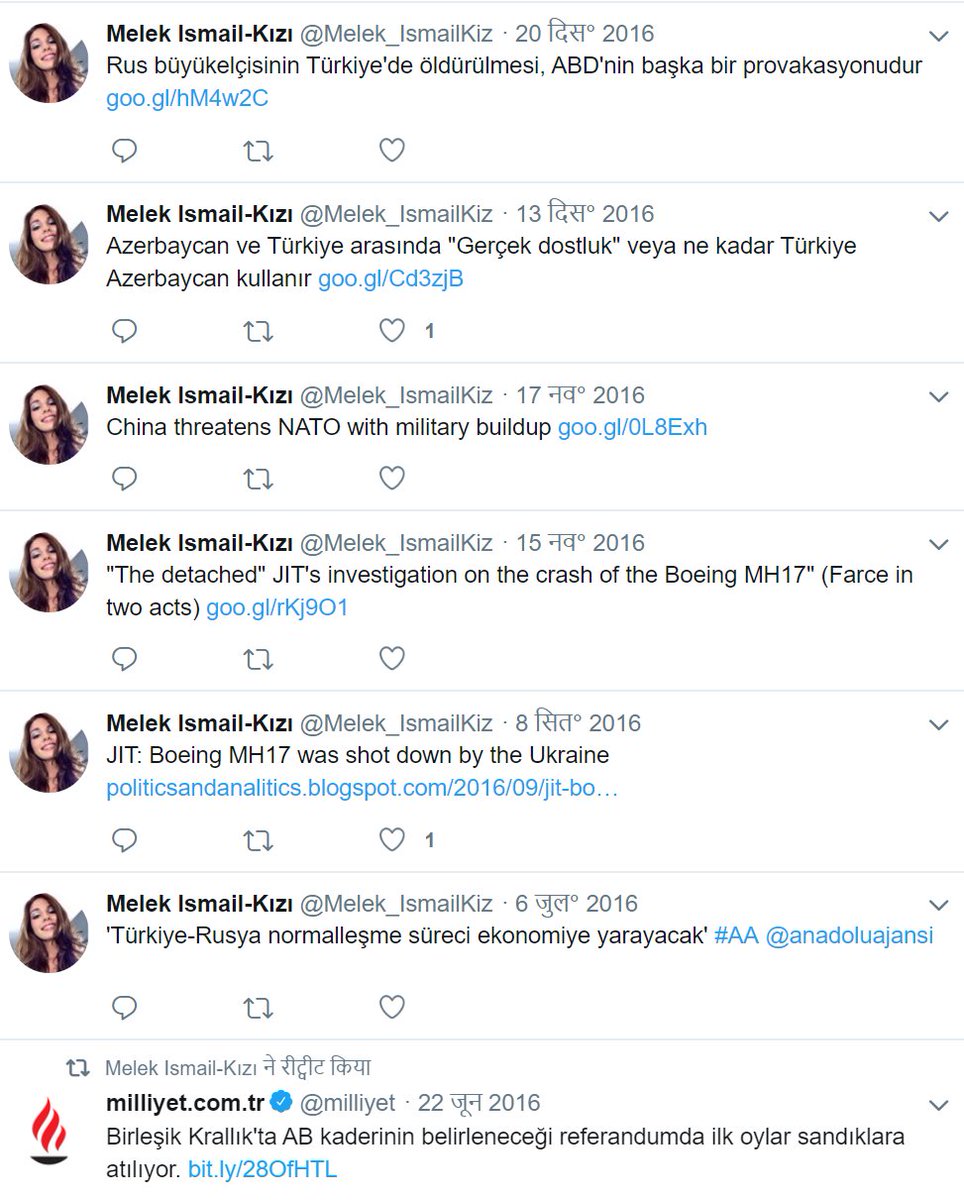 Melek İsmail-Kızı adlı sahte Rus profilin Twitter paylaşımlarından bazıları