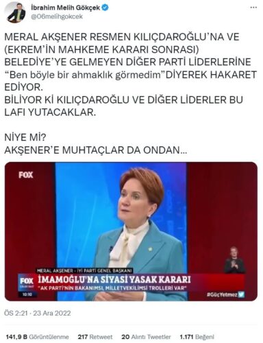 melih gokcek kemal kilicdaroglu meral aksener