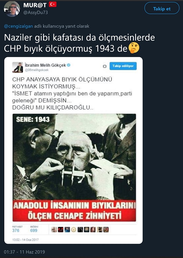 CHP'lilerin bıyık ölçümü yaptığı sanılan fotoğrafı içeren paylaşım