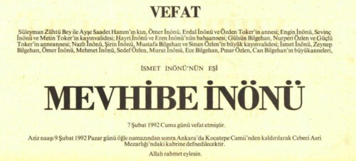 mevhibe inonu vefat