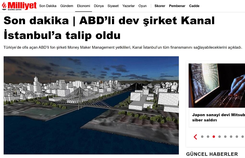 Milliyet Gazetesinin Money Maker Management adlı şirketi ABD'li finans devi ilan ettiği haberi