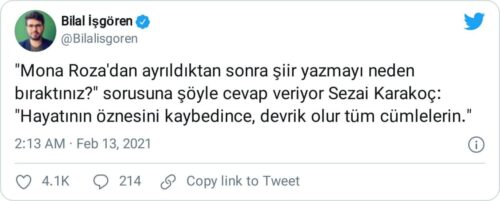 Mona Roza'dan ayrıldıktan sonra şiir yazmayı neden bıraktınız