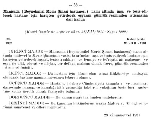moris sinasi hastanesi kanun