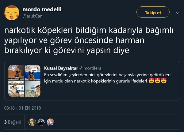 Narkotik dedektör köpeklerinin uyuşturucu bağımlısı yapıldığını ileri süren paylaşım