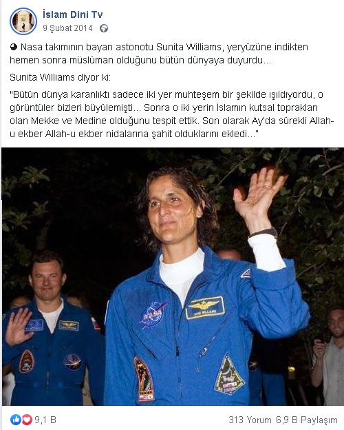 Nasa Astronotu Sunita Williams'ın Müslüman Olduğunu İddia Eden Sosyal Medya Paylaşımı