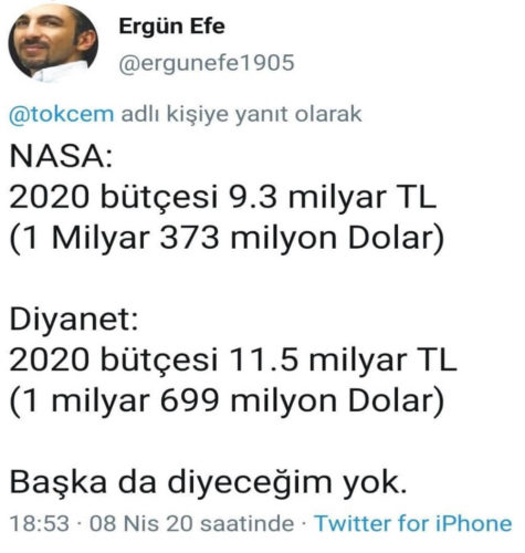 diyanet nasa bütçesi