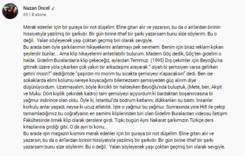 nazan oncel gidelim buralardan aciklama