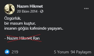 Özgürlük Masum Bir Kuştur İnsanın Göğüs Kafesinde Yaşayan