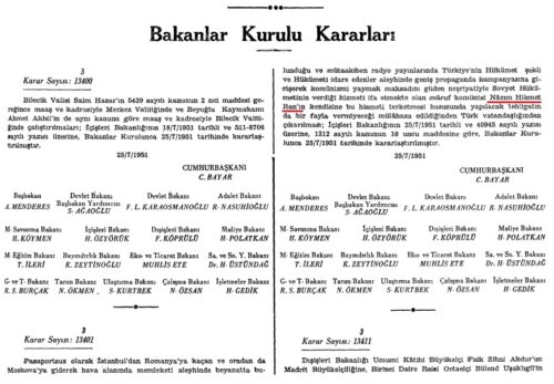 nazim hikmet vatandasliktan cikarilmasi